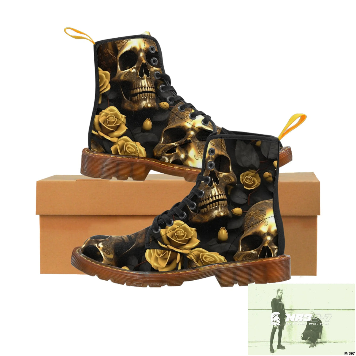 Gothic Skull and White Roses Canvas Boots AOP Shoes