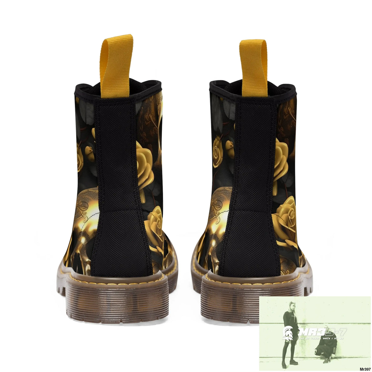 Gothic Skull and White Roses Canvas Boots AOP Shoes