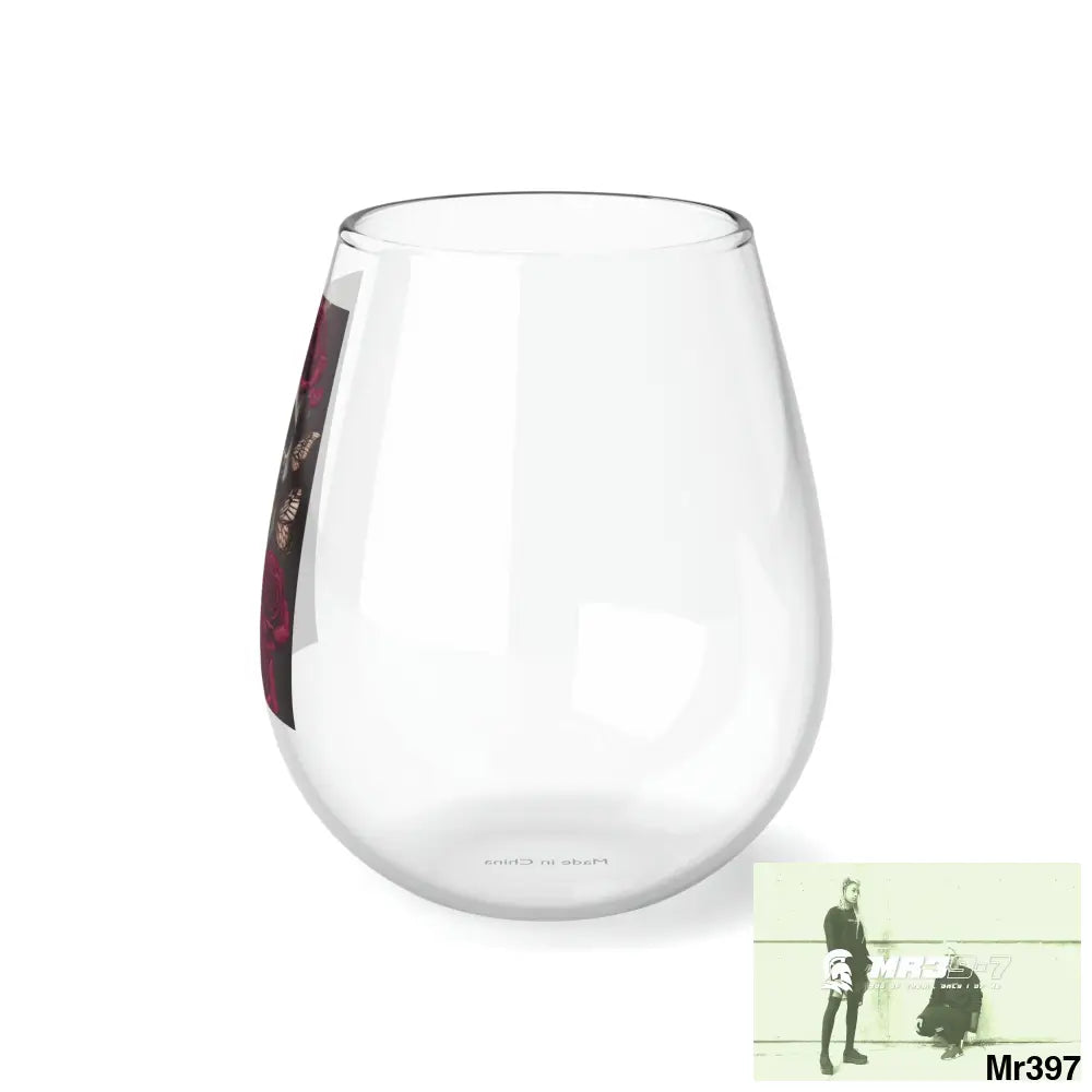 Gothic Skull Red Roses butterflies Stemless Wine Glass 11.75oz 11.75oz Mug