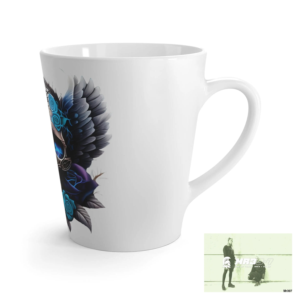 Gothic Skull with Black wings and Blue Roses Latte Mug 12oz Mug