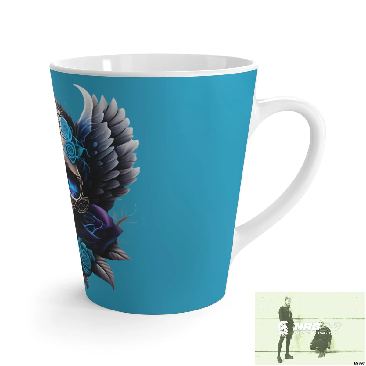 Gothic Skull with Black wings and Blue Roses Latte Mug 12oz Mug