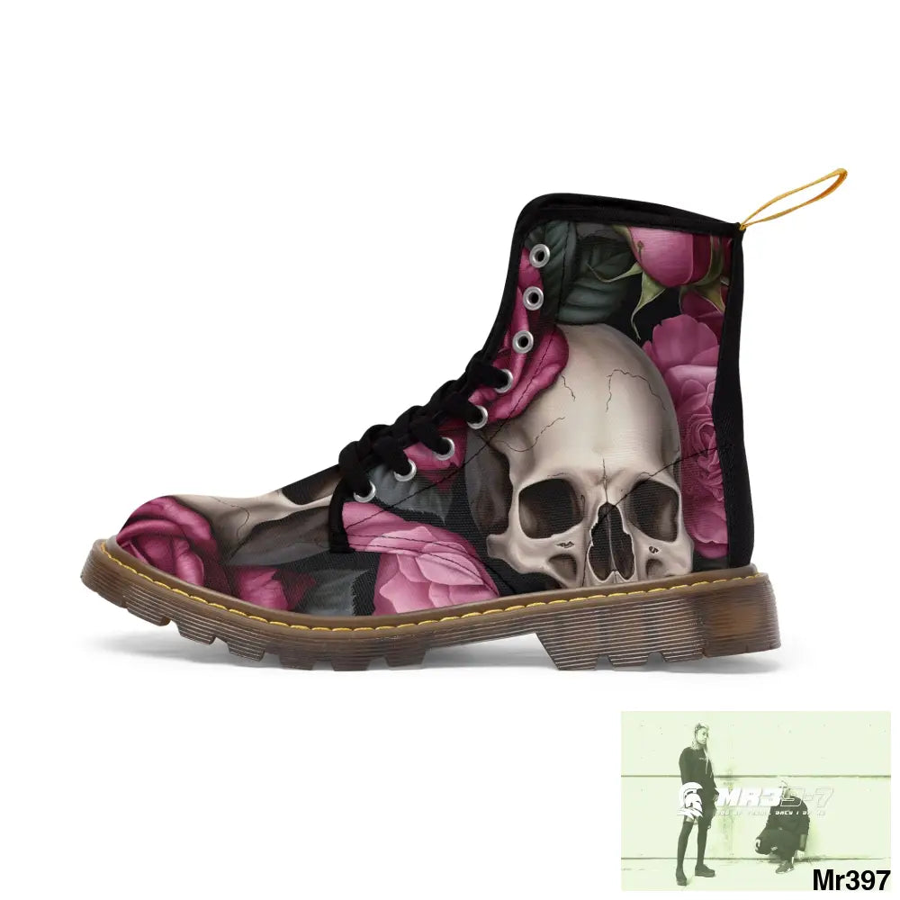 Gothic Skulls and no 2 Pink Roses Women’s Canvas Boots Shoes