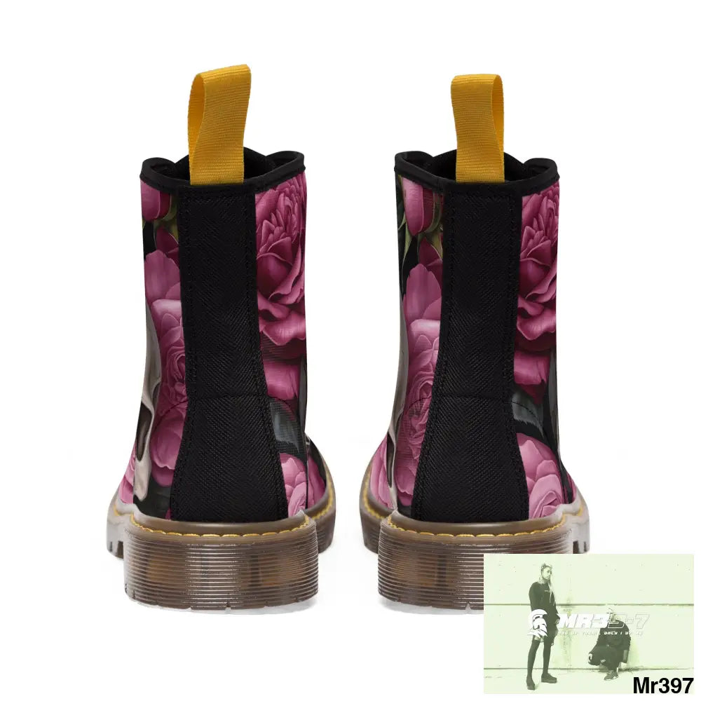 Gothic Skulls and no 2 Pink Roses Women’s Canvas Boots Shoes
