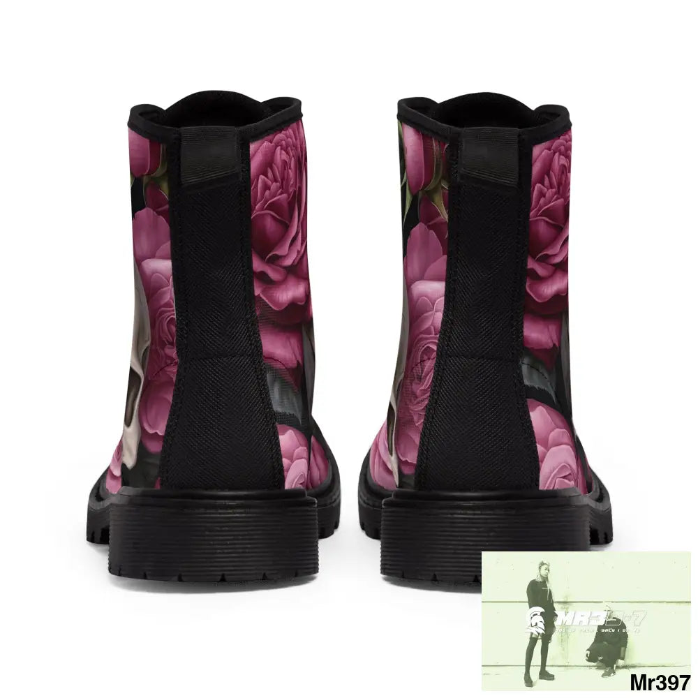Gothic Skulls and no 2 Pink Roses Women’s Canvas Boots Shoes