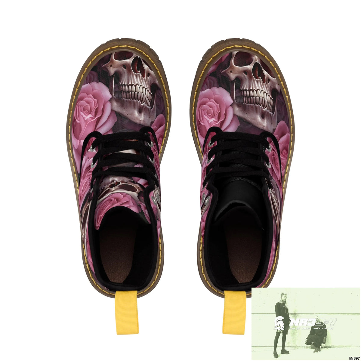 Gothic Skulls and Pink Roses Women’s Canvas Boots Shoes