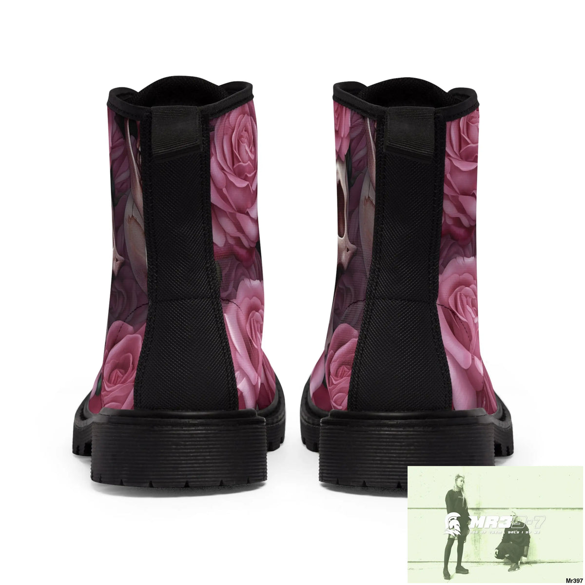 Gothic Skulls and Pink Roses Women’s Canvas Boots Shoes