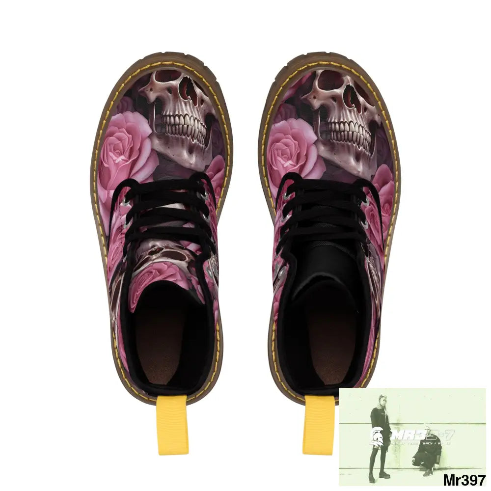 Gothic Skulls and Pink Roses Women’s Canvas Boots Shoes
