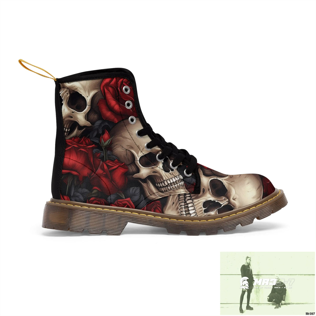 Gothic Skulls and Red roses Canvas Boots AOP Shoes