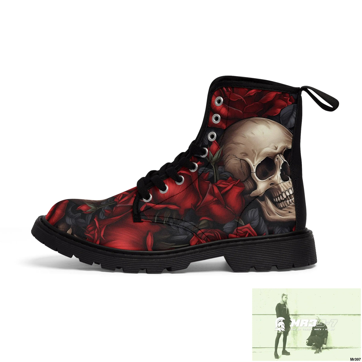 Gothic Skulls and Red roses Canvas Boots AOP Shoes