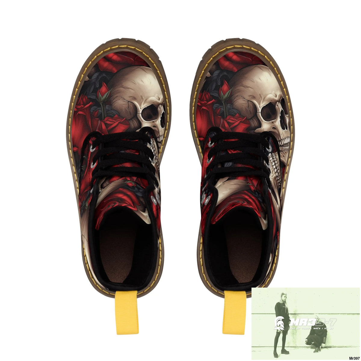 Gothic Skulls and Red roses Canvas Boots AOP Shoes