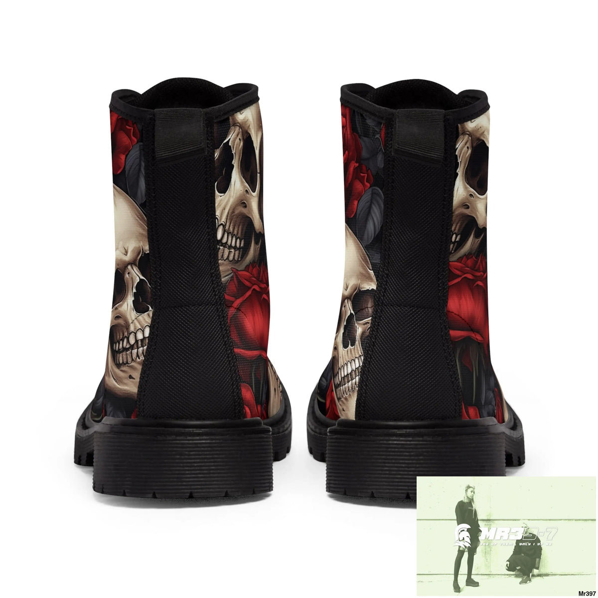 Gothic Skulls and Red roses Canvas Boots AOP Shoes