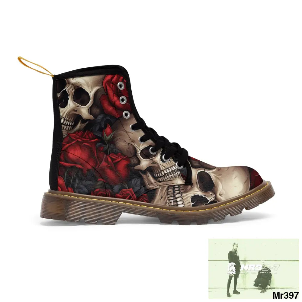 Gothic Skulls and Red roses Canvas Boots AOP Shoes