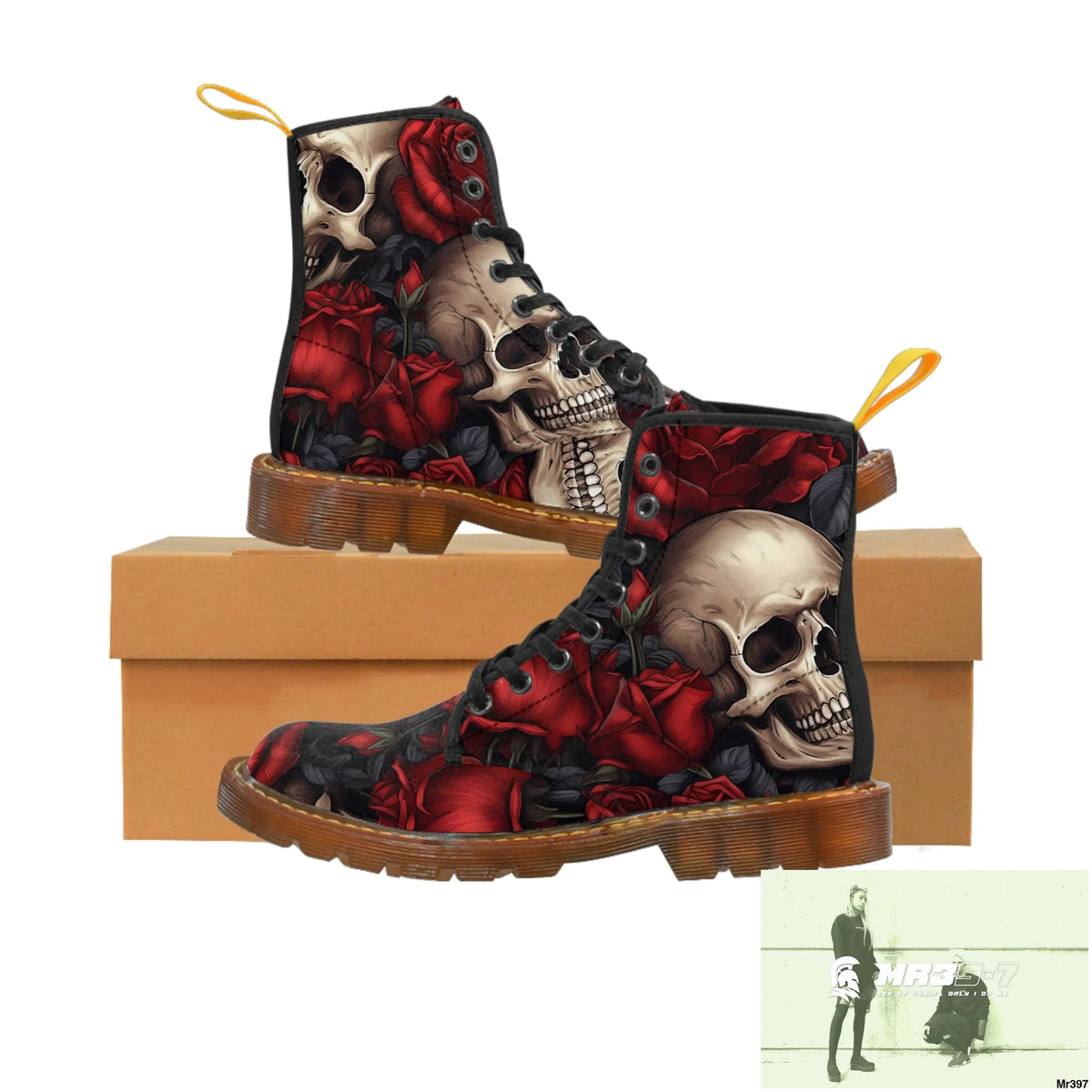 Gothic Skulls and Red roses Canvas Boots AOP Shoes