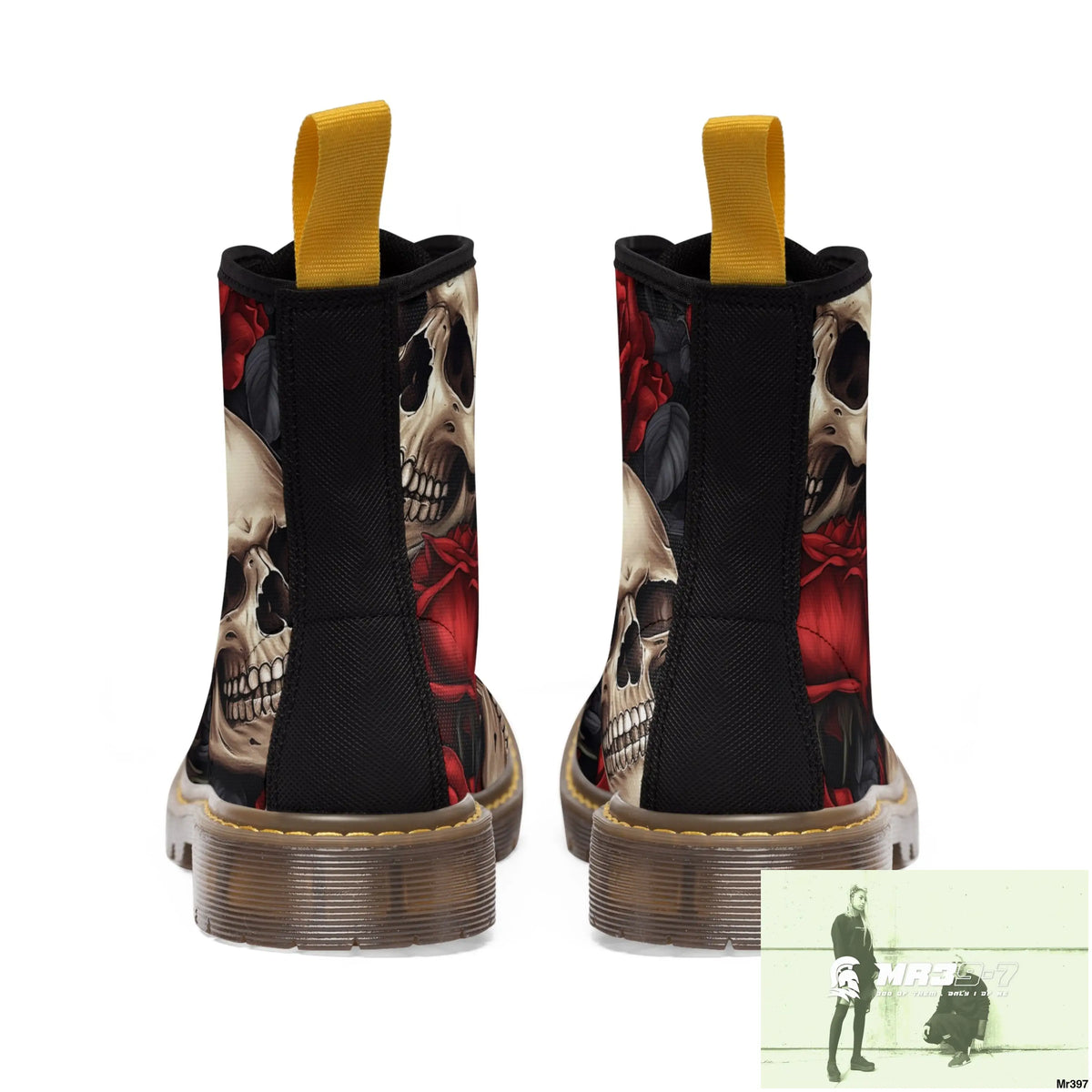 Gothic Skulls and Red roses Canvas Boots AOP Shoes