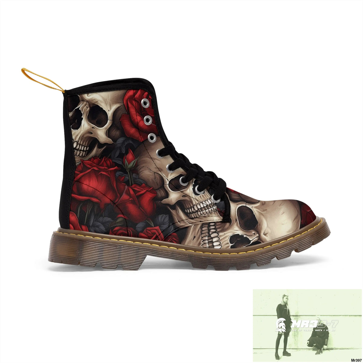 Gothic Skulls and Red roses Canvas Boots AOP Shoes