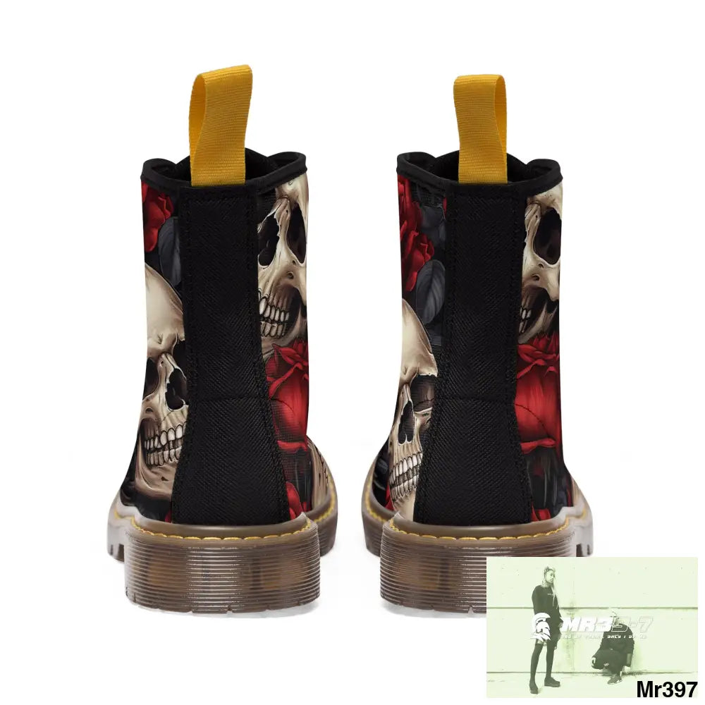 Gothic Skulls and Red roses Canvas Boots AOP Shoes