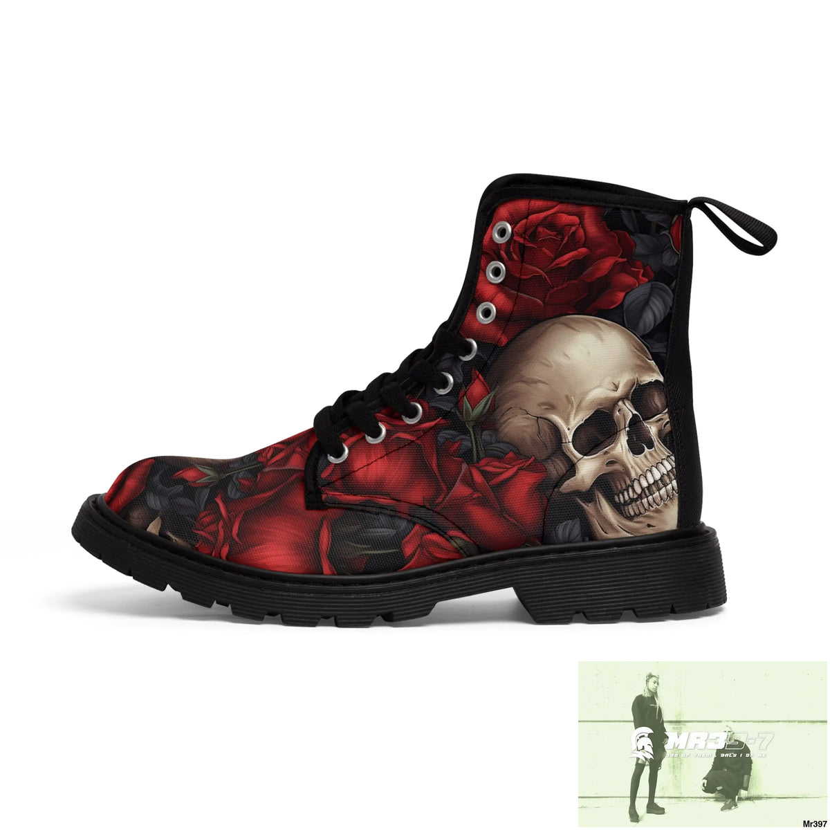 Gothic Skulls and Red roses Canvas Boots AOP Shoes
