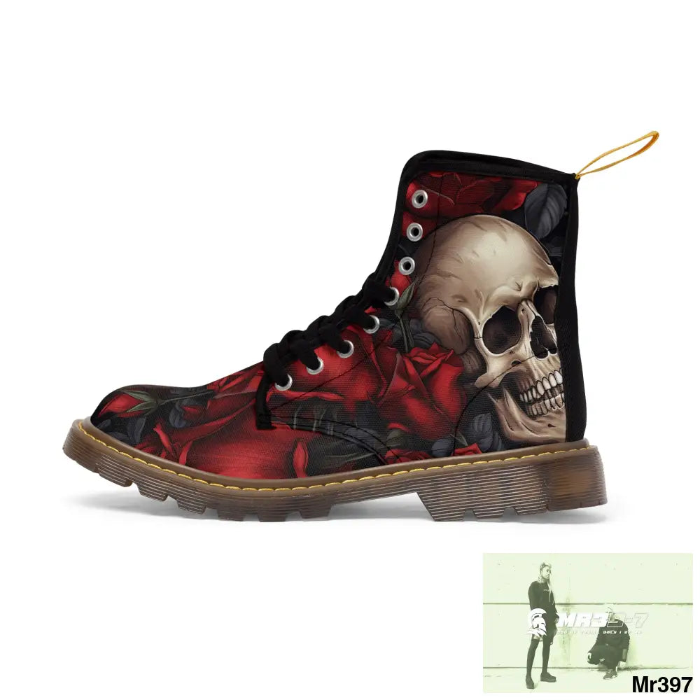 Gothic Skulls and Red Roses Women’s Canvas Boots Shoes
