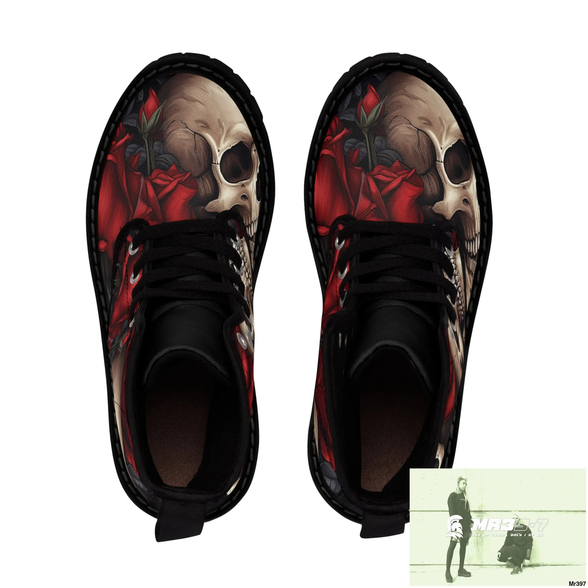 Gothic Skulls and Red Roses Women’s Canvas Boots Shoes
