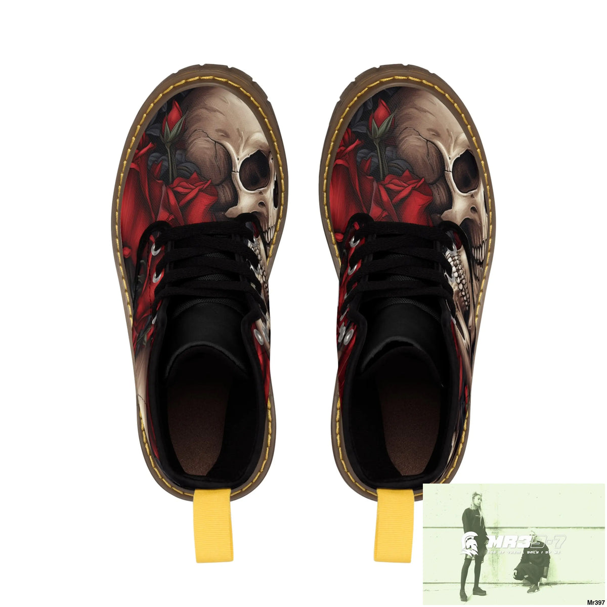Gothic Skulls and Red Roses Women’s Canvas Boots Shoes