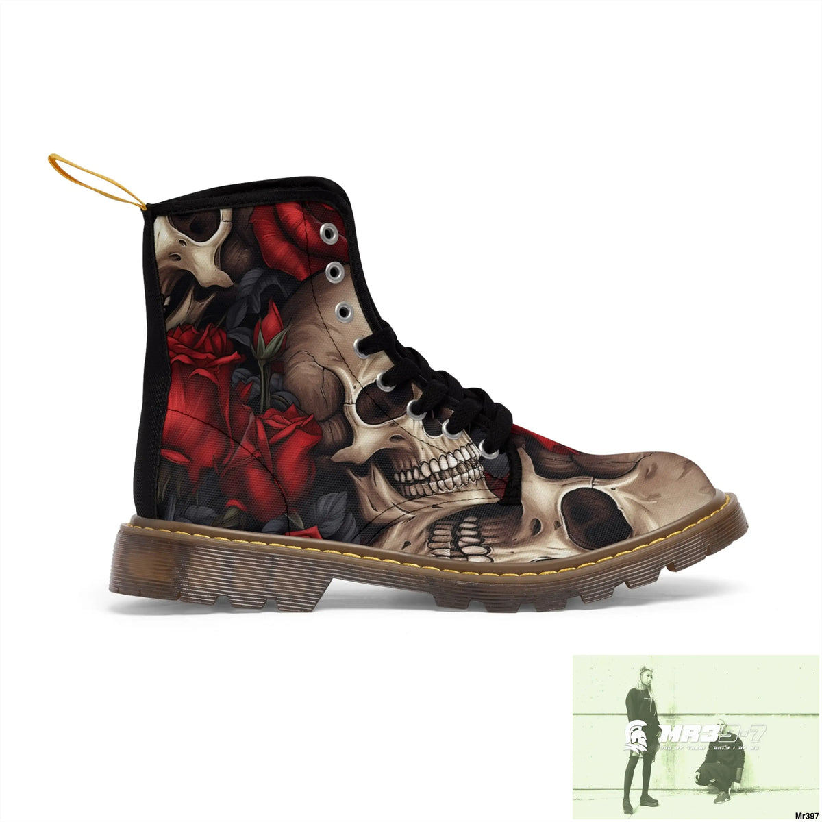 Gothic Skulls and Red Roses Women’s Canvas Boots Shoes