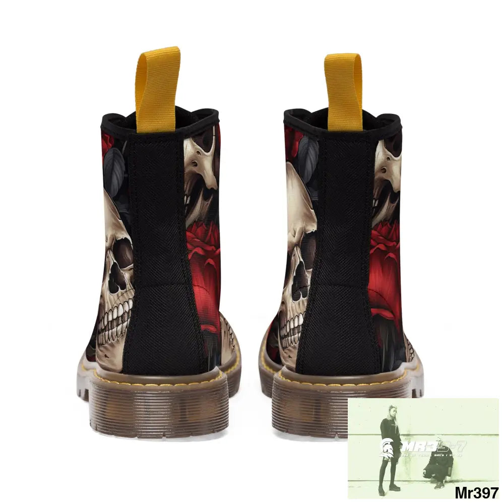 Gothic Skulls and Red Roses Women’s Canvas Boots Shoes