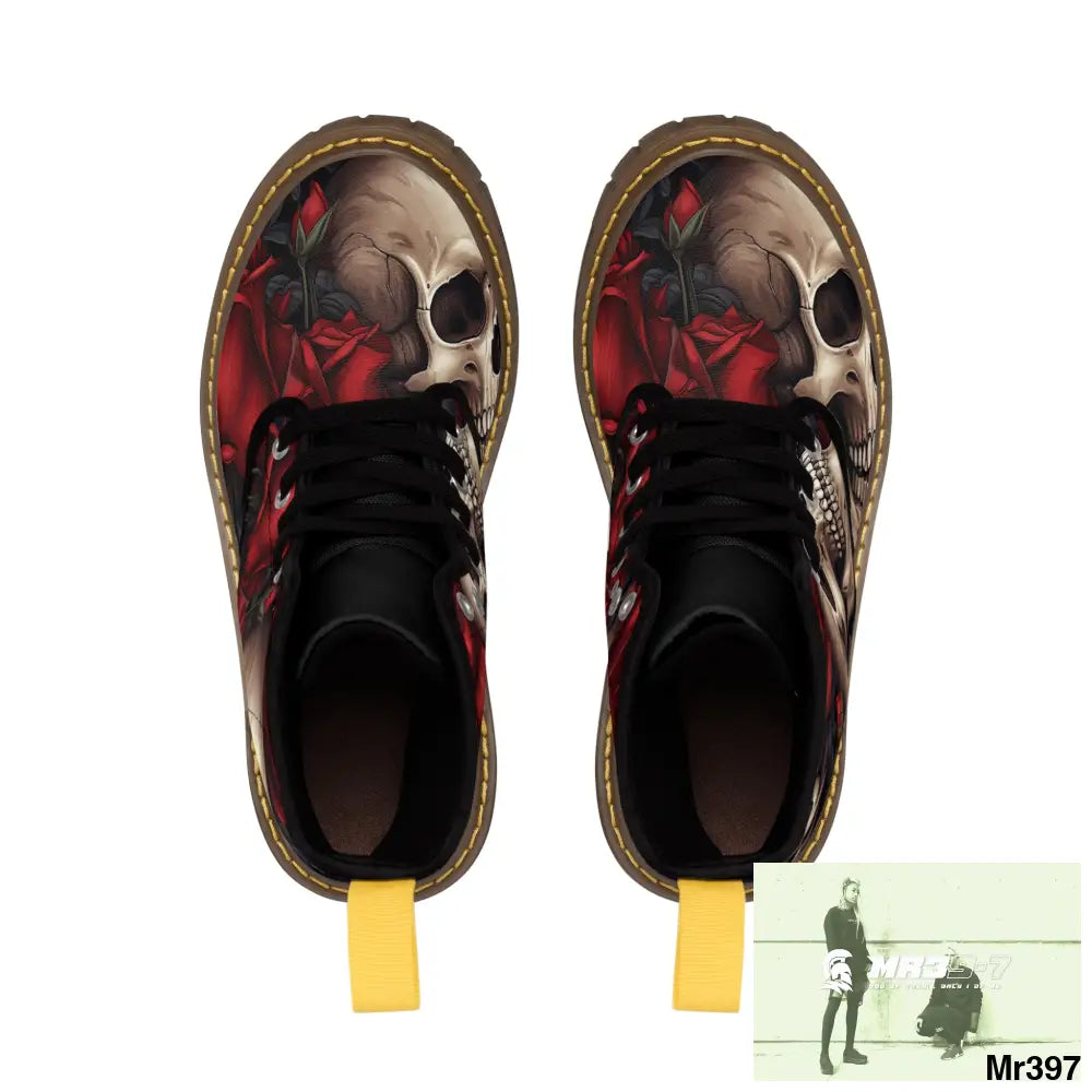 Gothic Skulls and Red Roses Women’s Canvas Boots Shoes