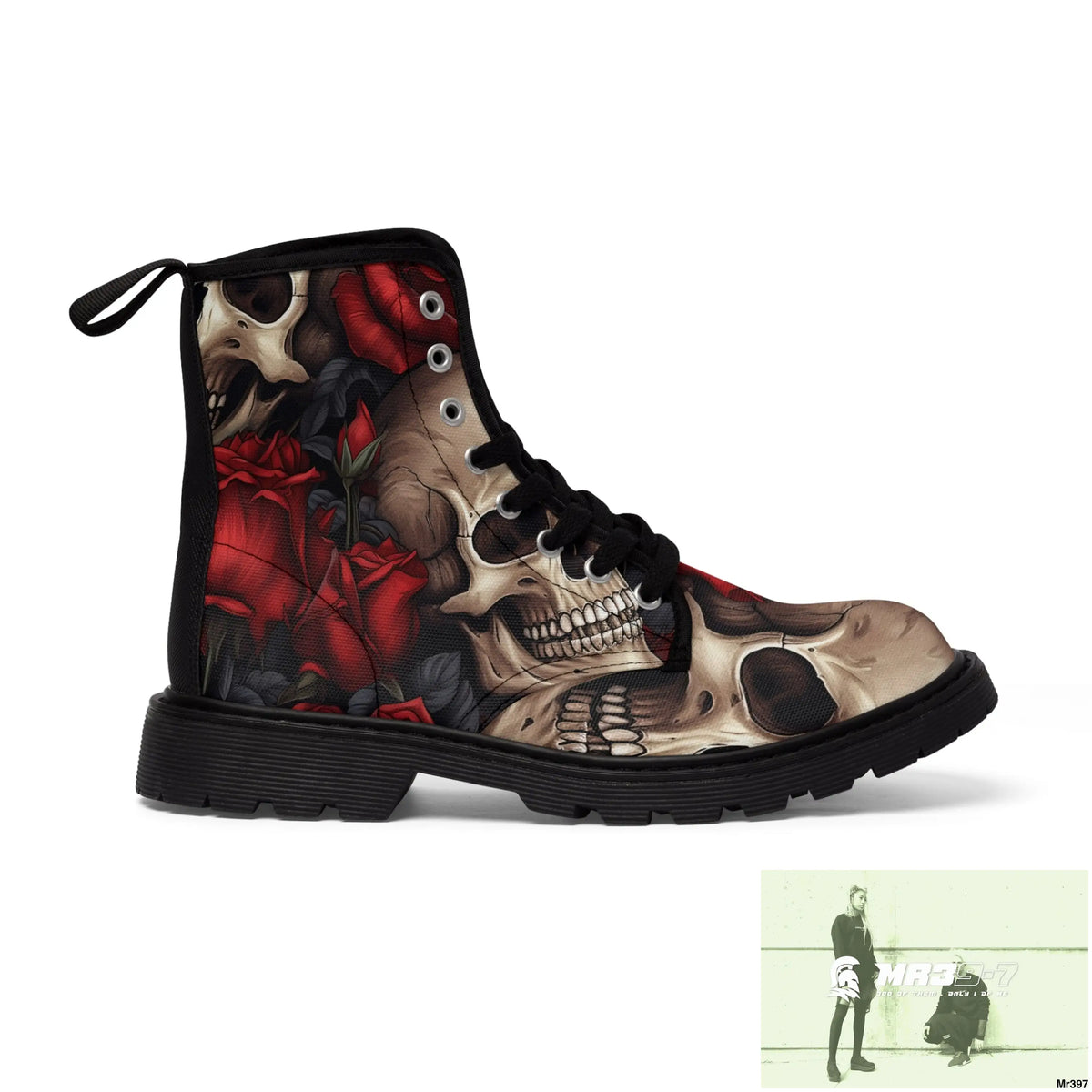 Gothic Skulls and Red Roses Women’s Canvas Boots Shoes