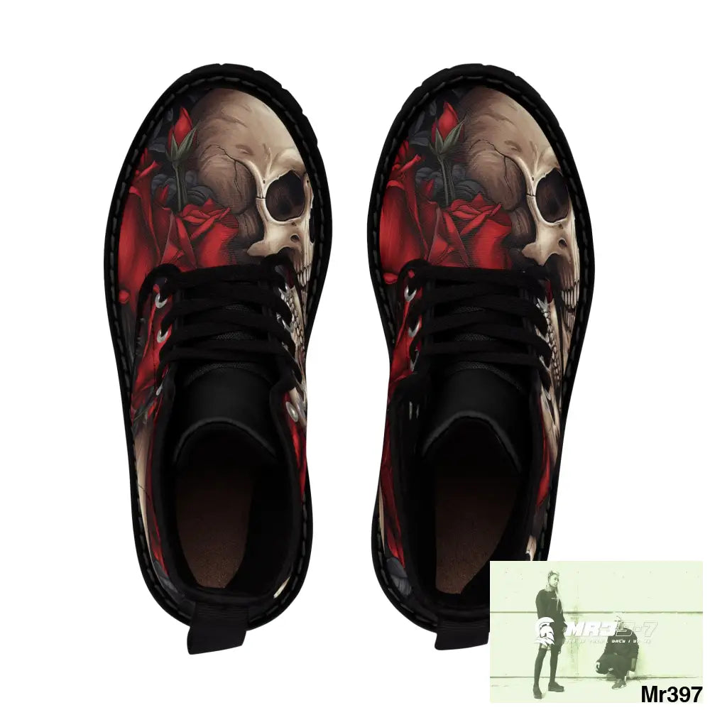 Gothic Skulls and Red Roses Women’s Canvas Boots Shoes