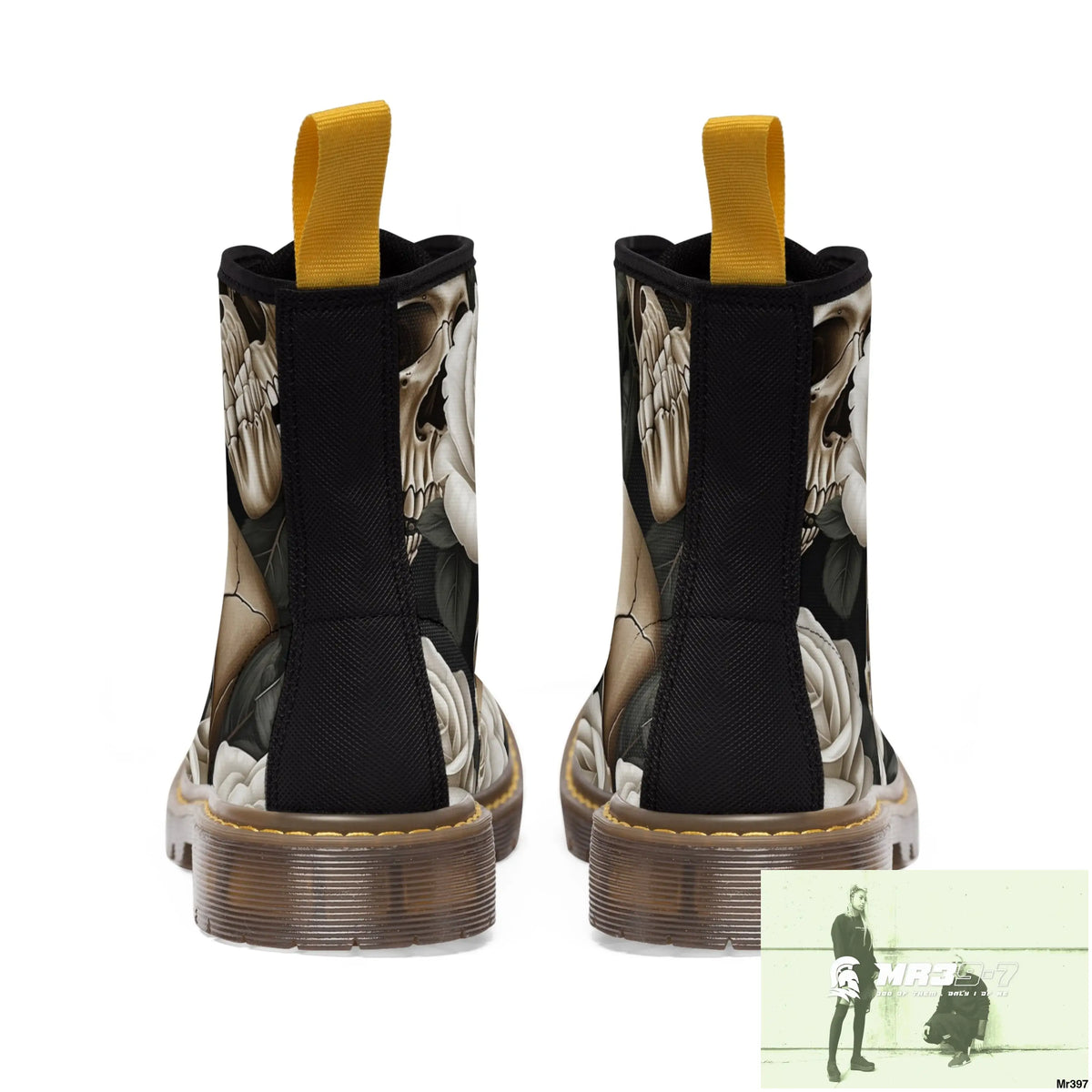 Gothic Skulls and White Roses Women’s Canvas Boots Shoes