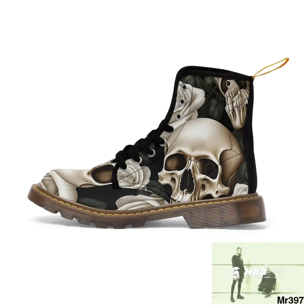 Gothic Skulls and White Roses Women’s Canvas Boots Shoes