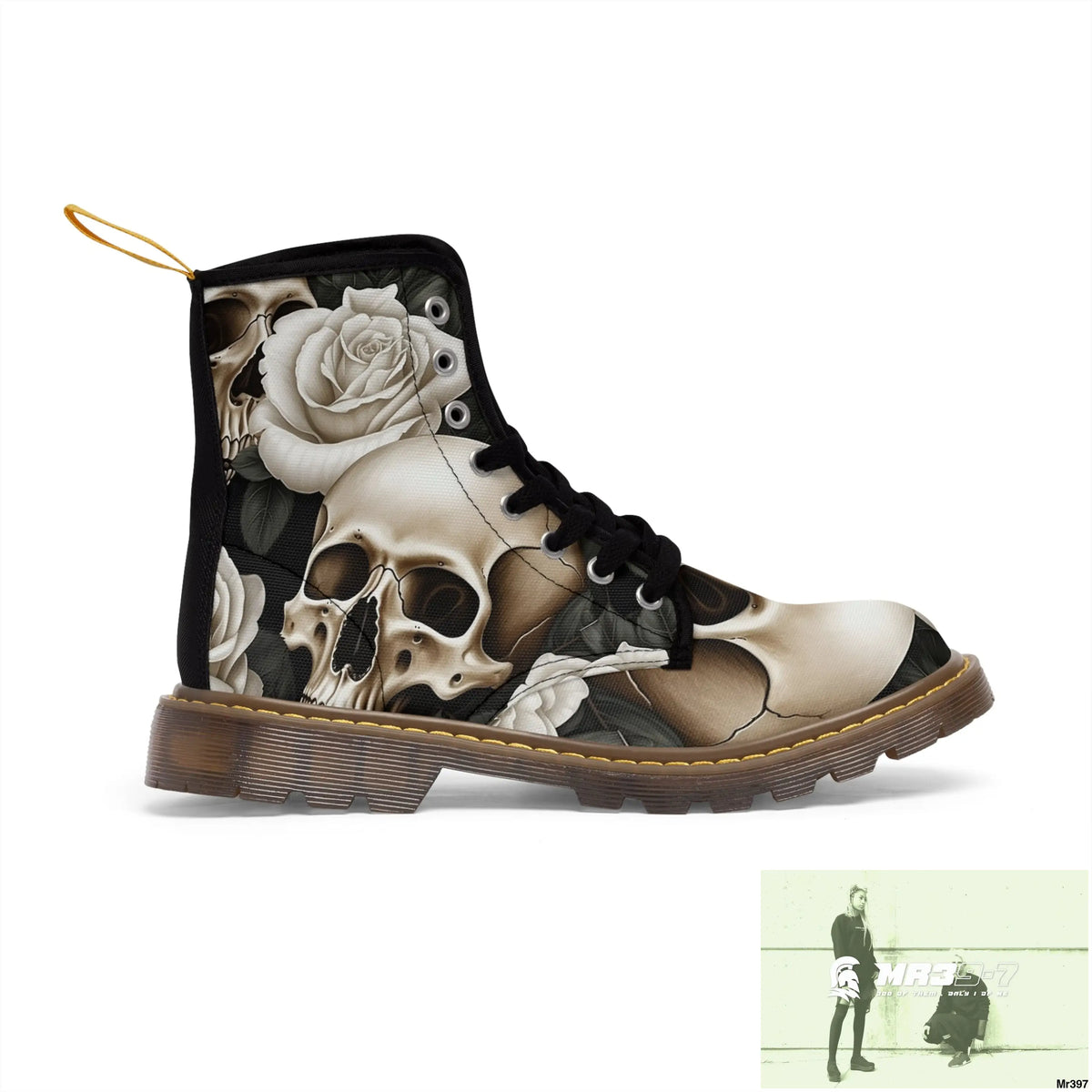Gothic Skulls and White Roses Women’s Canvas Boots Shoes