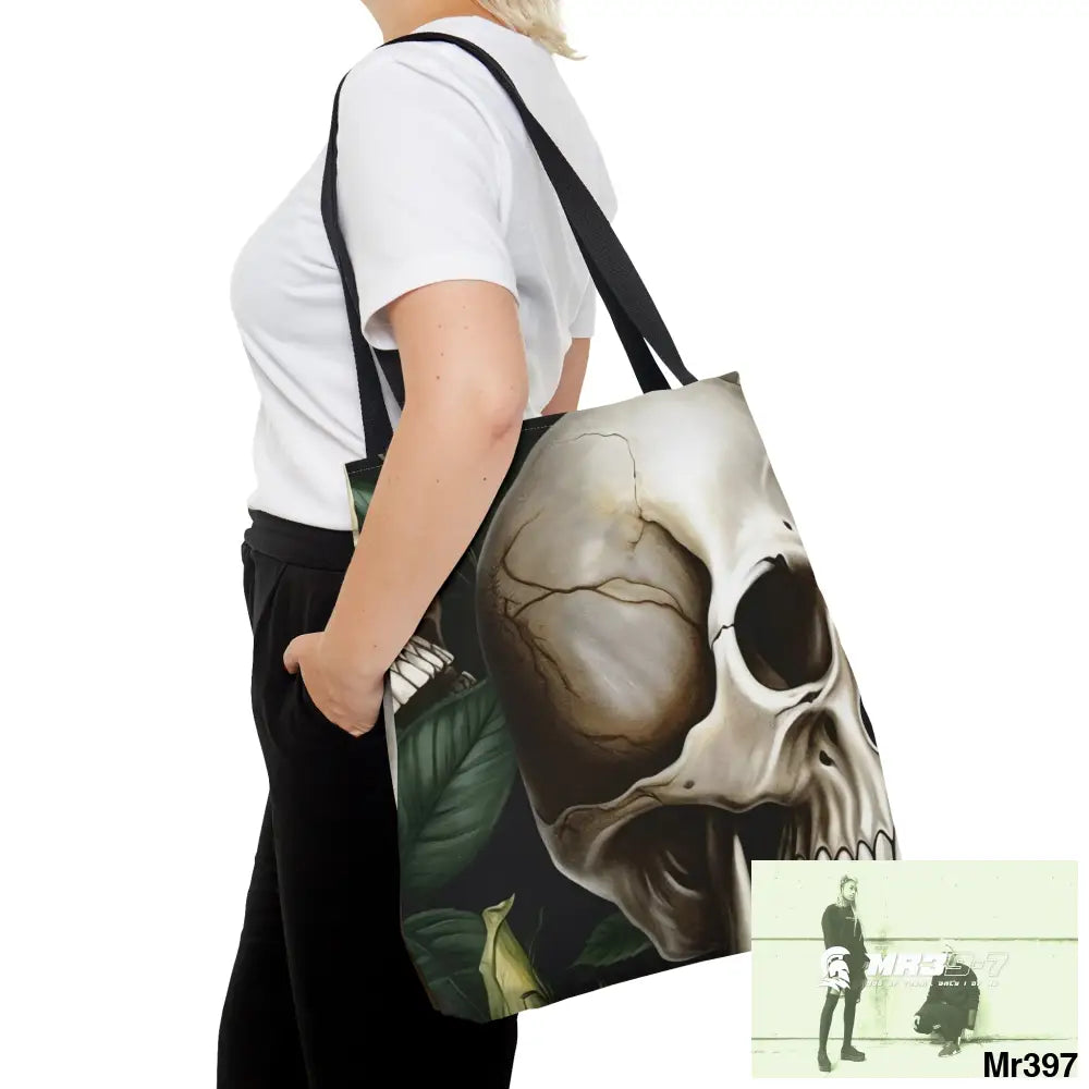Gothic Skulls & white Roses Tote Bag (AOP) Bags