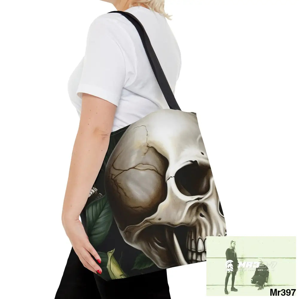 Gothic Skulls & white Roses Tote Bag (AOP) Bags