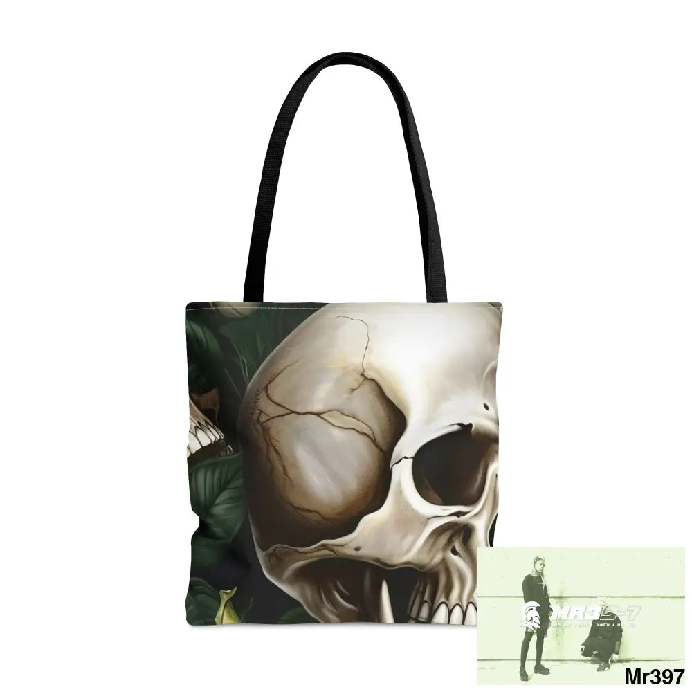 Gothic Skulls & white Roses Tote Bag (AOP) Large Bags