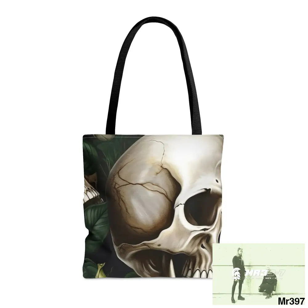 Gothic Skulls & white Roses Tote Bag (AOP) Medium Bags