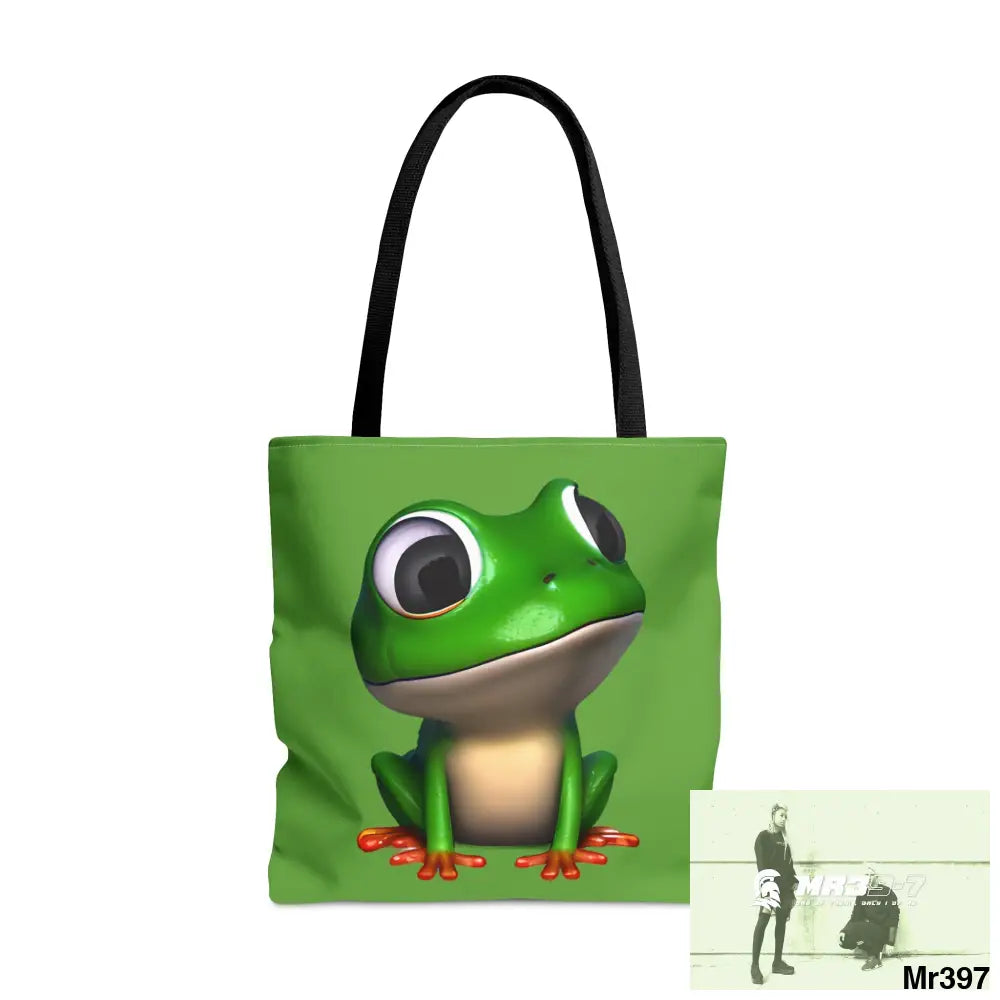Green frog & Cool alien in shades Tote Bag (AOP) Large Bags