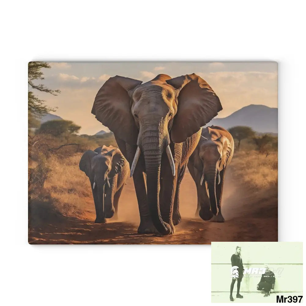 Group of Elephants Walking in Wilderness Glass Cutting Board 11’’ x 15’’ / Rectangle Home Decor