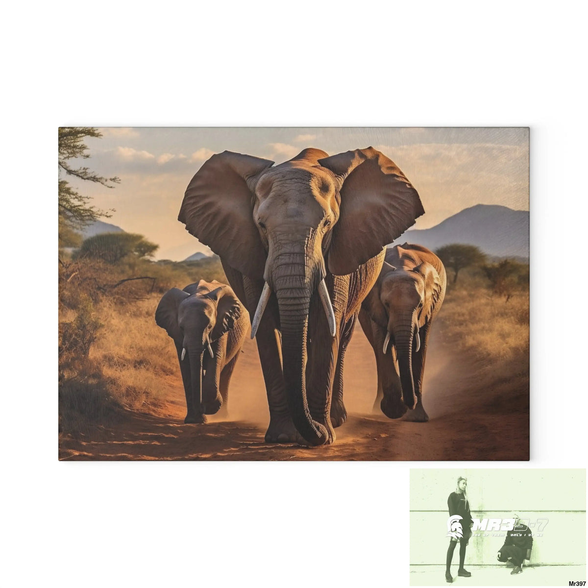 Group of Elephants Walking in Wilderness Glass Cutting Board 8’’ x 11’’ / Rectangle Home Decor
