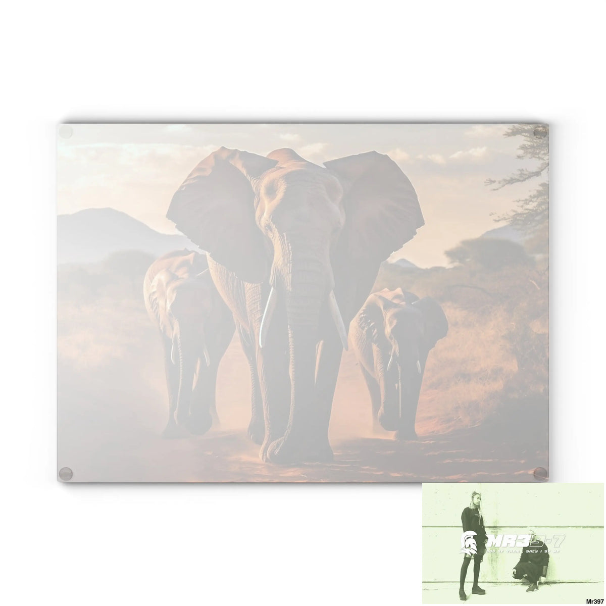 Group of Elephants Walking in Wilderness Glass Cutting Board Home Decor