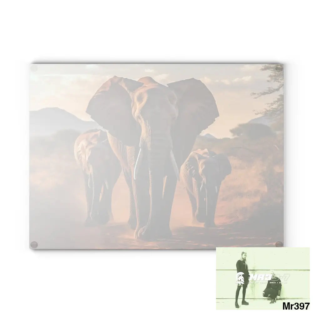 Group of Elephants Walking in Wilderness Glass Cutting Board Home Decor