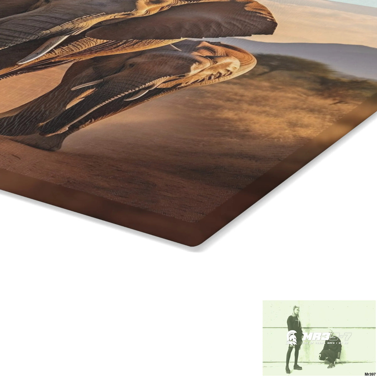 Group of Elephants Walking in Wilderness Glass Cutting Board Home Decor
