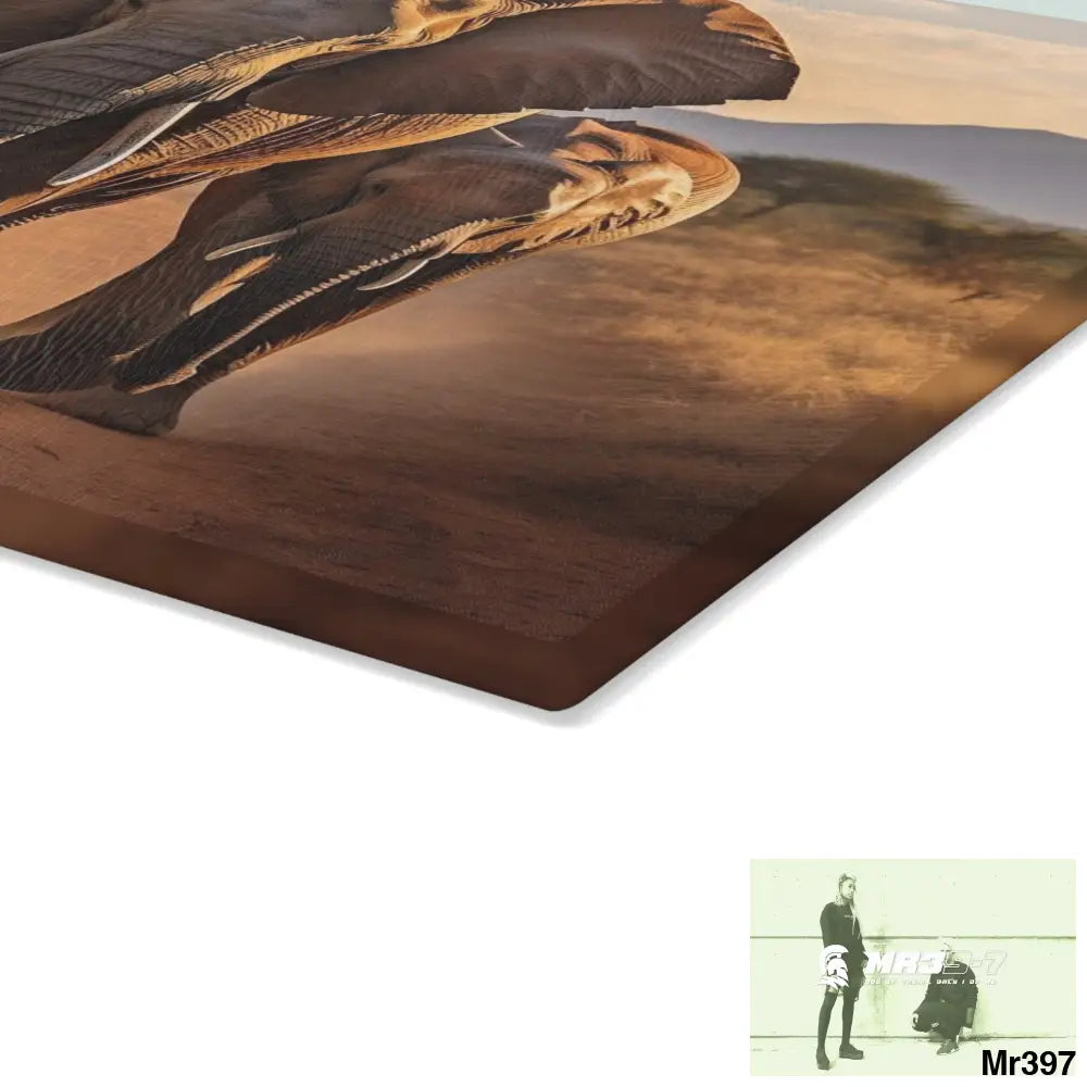 Group of Elephants Walking in Wilderness Glass Cutting Board Home Decor