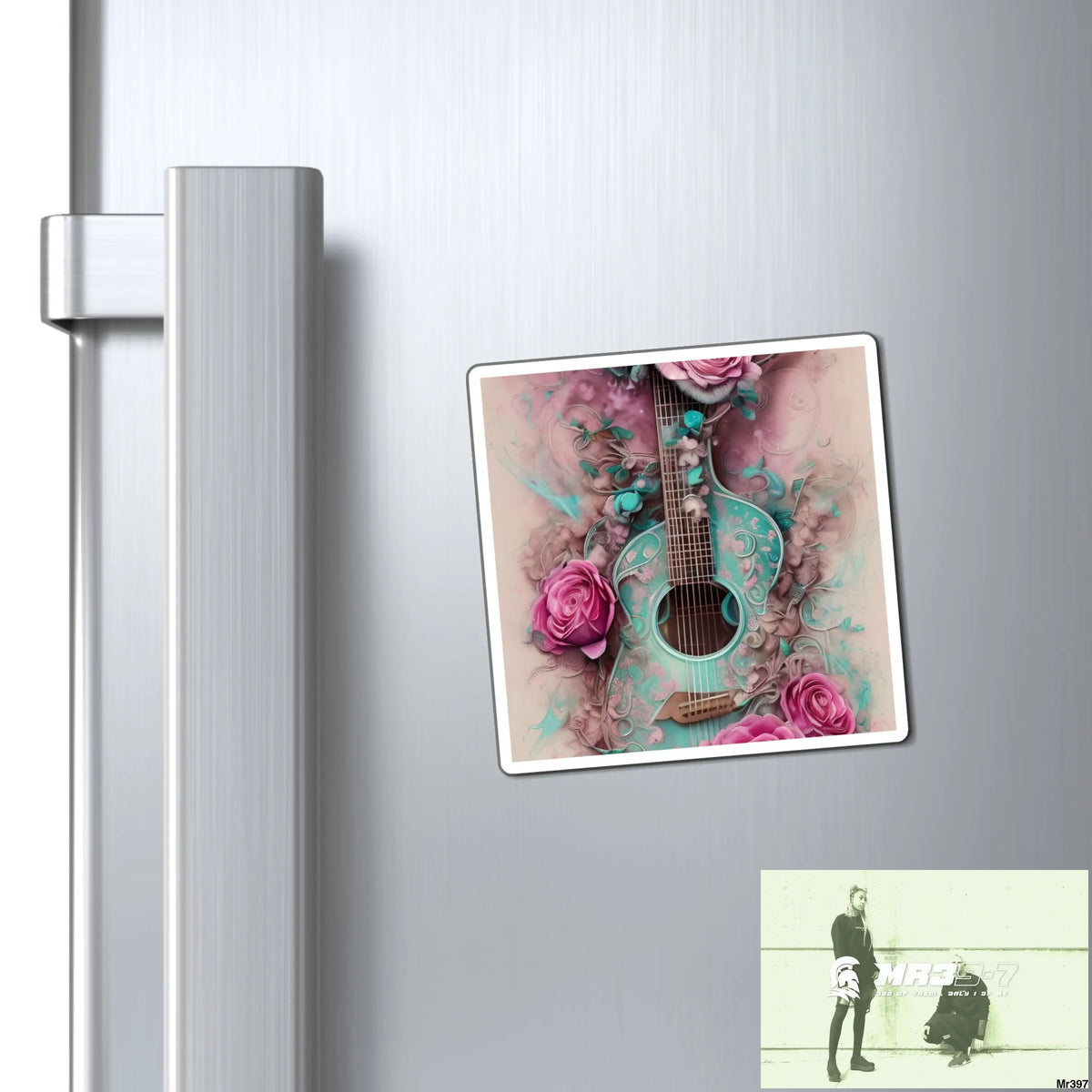 Guitar and pink Roses magnet 3’’ × 3’’ Paper products