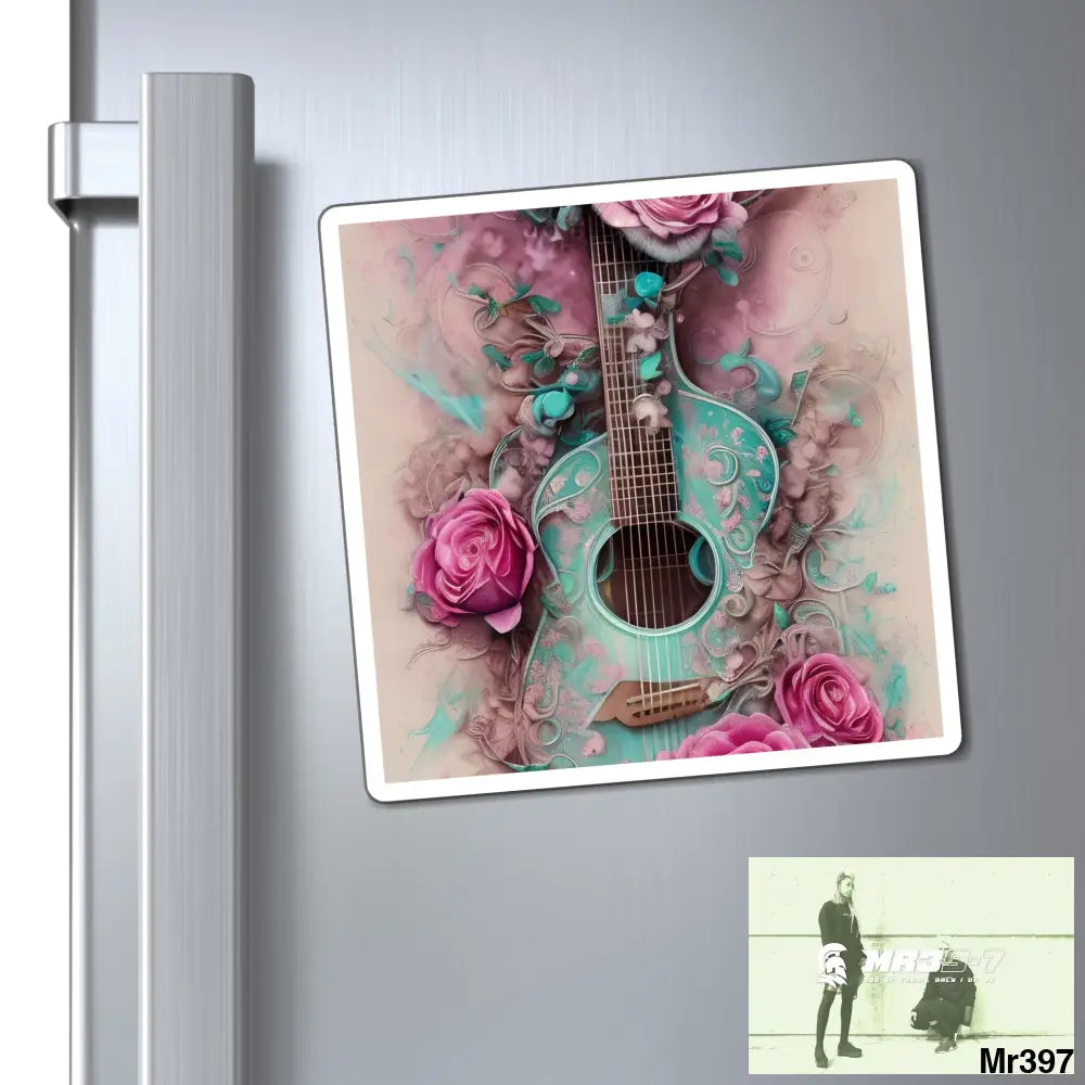 Guitar and pink Roses magnet 6’’ × 6’’ Paper products