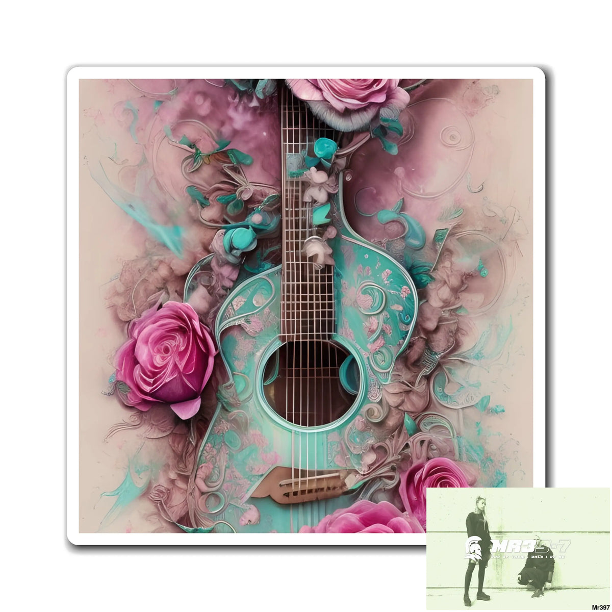 Guitar and pink Roses magnet Paper products