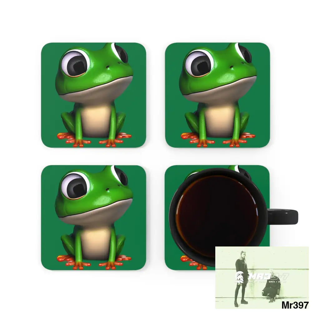Happy Frog Corkwood Coaster Set Cork / 3.75’’ × 3.75’’ / Square Home Decor