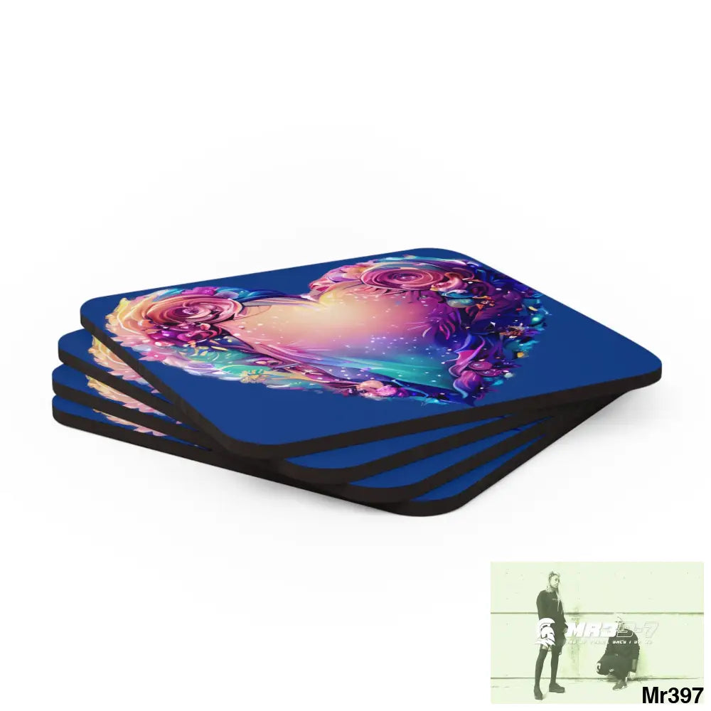 Heart Colorful Detailed Hyper Realistic Coaster Set Cork / 3.75’’ × 3.75’’ / Square Home Decor