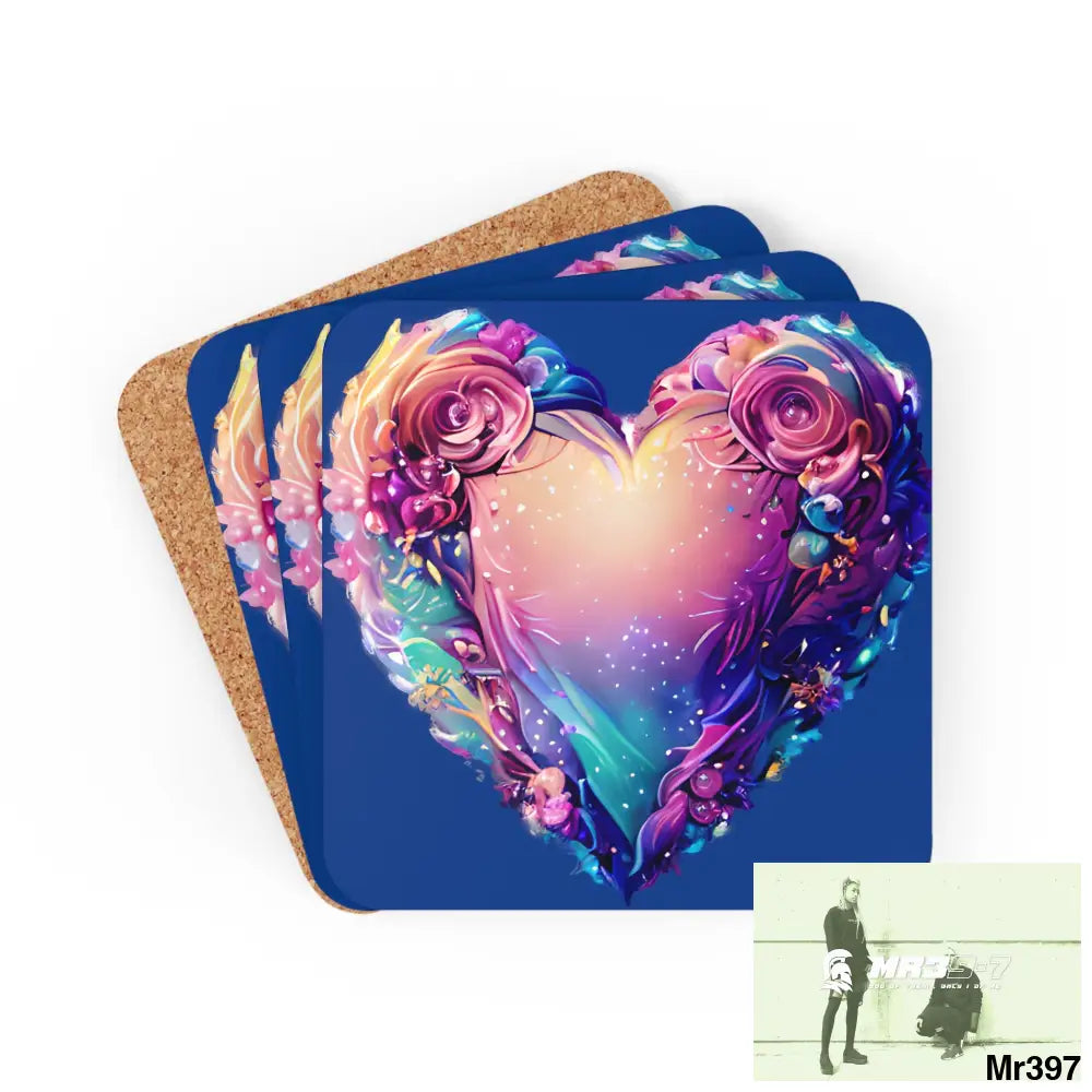 Heart Colorful Detailed Hyper Realistic Coaster Set Cork / 3.75’’ × 3.75’’ / Square Home Decor