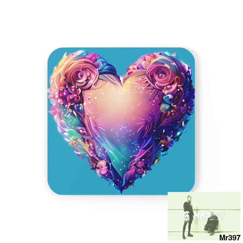 Heart Colorful Detailed Hyper Realistic Coaster Set Cork / 3.75’’ × 3.75’’ / Square Home Decor